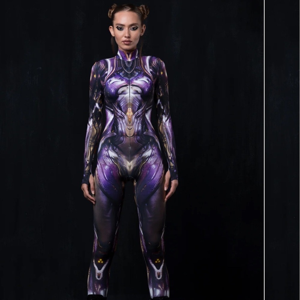 Badinka Cyber Purple Robotic Armor Catsuit Bodysuit Long Sleeve XS‎ Rave Cosplay
